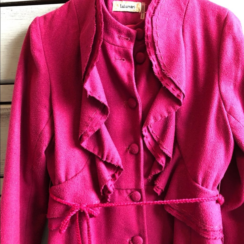 Women’s Pink Ruffle Peacoat - Picture 2 of 6